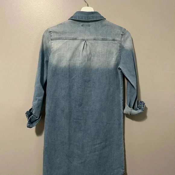 7 For All Mankind Stretch Denim Raw Hem Long Sleeve Shirt Dress Faded W… - Picture 8 of 16